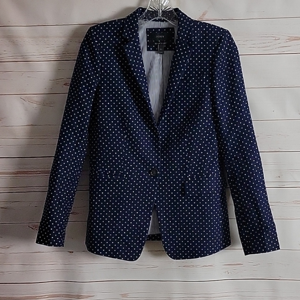 J. Crew Blue Polka Dot Regent Blazer Linen Fitted Classic Size 00